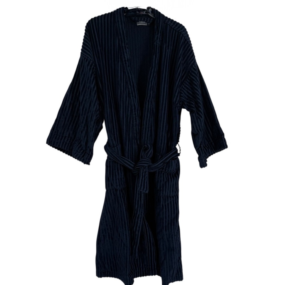Savile Row Cotton Dressing Gown Bath Robe O/S Mens Thick Blue Velour striping
